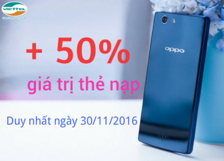 Viettel khuyến mãi 50% giá trị thẻ nạp ngày 30/11/2016