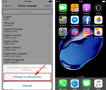 doi ngon ngu sang tieng viet cho iphone 7 plus