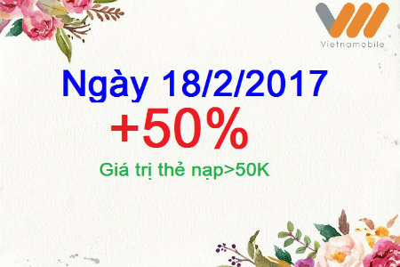 Vietamobile khuyến mãi 300% thẻ nạp ngày 18/2/2017