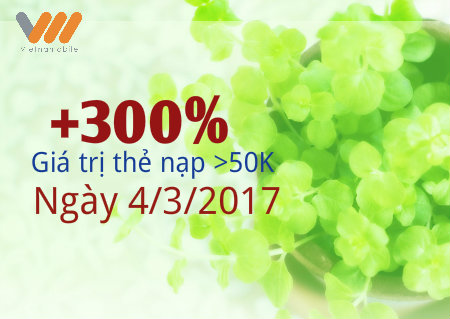 Vietnamobile khuyến mãi 300% thẻ nạp ngày 4/3/2017 Vietnamobile khuyến mãi 300% thẻ nạp ngày 4/3/2017