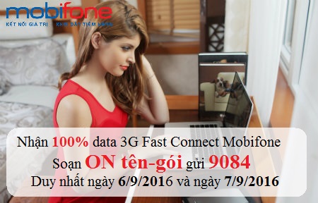 MobiFone tặng 100% data khi đăng ký 3G Fast Connect ngày 6/9 - 7/9