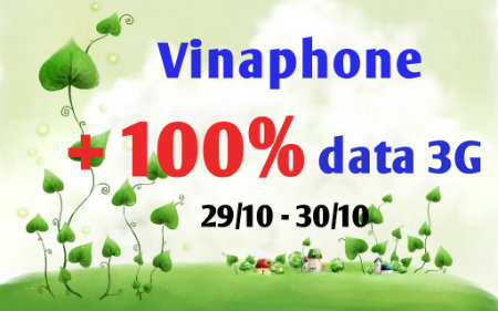 Vinaphone khuyến mãi 100% data đăng ký 3G từ 29-30/10