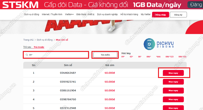 thao tac mua sim viettel tai nha mua sim số đẹp Viettel Online