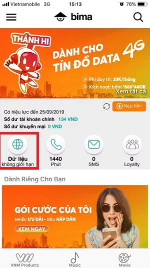  kiem tra data tren thanh sim Vietnamobile