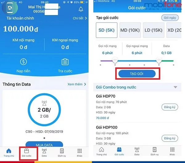 tự tạo gói cước MobiFone 