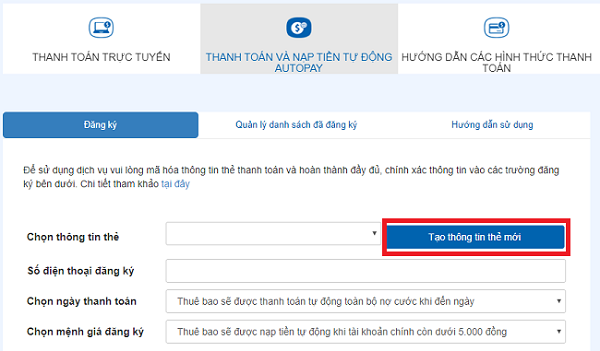 Nạp tiền thanh toán tự động AutoPay MobiFone 