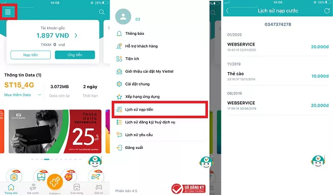 kiểm tra lịch sử nạp thẻ Viettel 