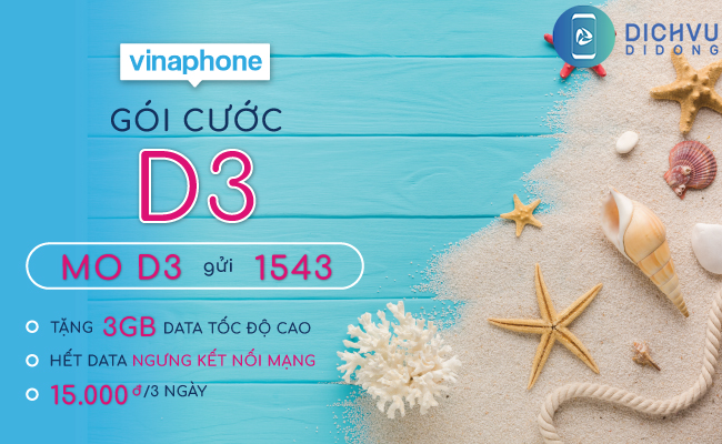 Gói cước D3 của VinaPhone ưu đãi 3GB/ 3 ngày giá 15.000đ