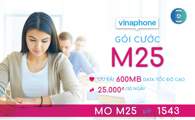 Gói M25 VinaPhone ưu đãi 600MB chỉ với 25.000đ/ tháng