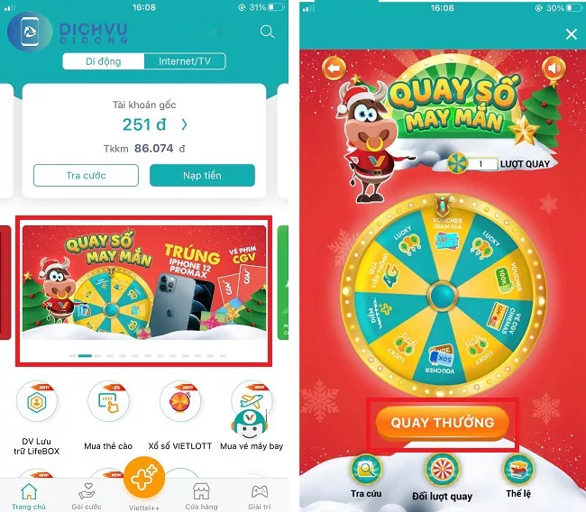 Khuyến mãi Viettel Quay số may mắn trúng iPhone 12 
