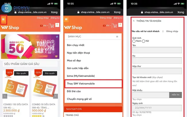Cach thay sim Vietnamobile tai nha Cách làm lại sim Vietnamobile online