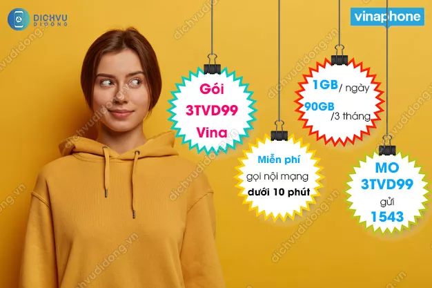 Cú pháp đăng ký gói 3TVD99 VinaPhone Đăng ký VD99 3T VinaPhone miễn phí 90GB + Thoại nội mạng