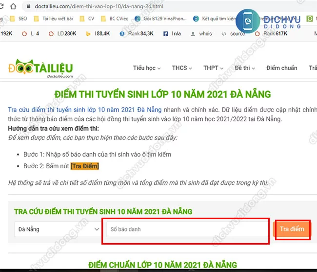 Cach xem diem thi lop 10 tai website Cach xem diem thi tuyen sinh lop 10 nam 2021 Da Nang