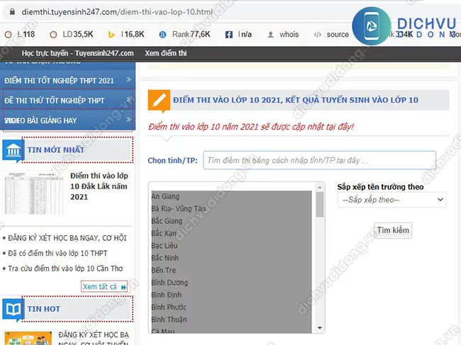 Tra cứu điểm thi lớp 10 bằng cách truy cập website