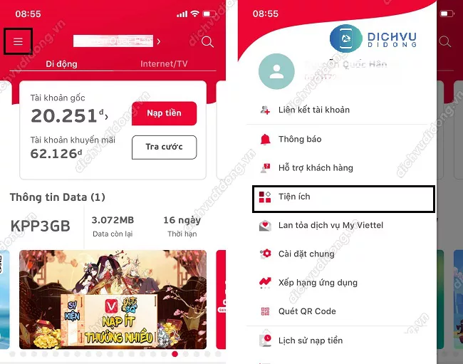  lấy mã PUK trên My Viettel