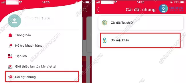 đổi mật khẩu My Viettel 