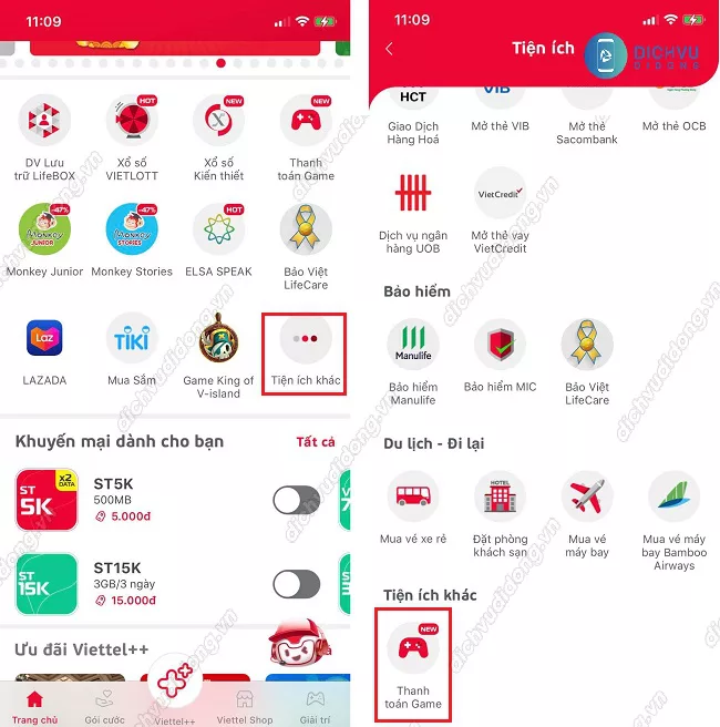 Mua thẻ game Garena trên My Viettel tặng 1GB