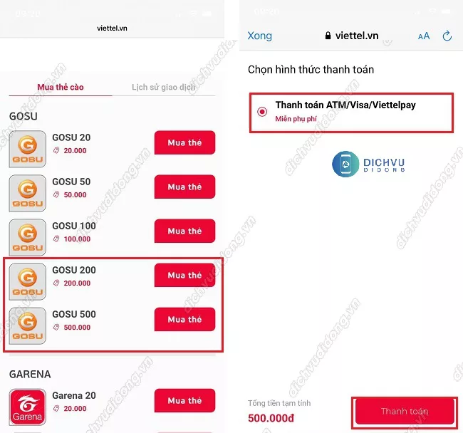 khuyến mãi data khi mua thẻ game GOSU trên My Viettel 