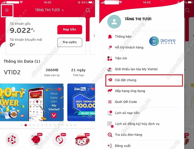 c&agrave;i đặt v&acirc;n tay tr&ecirc;n My Viettel