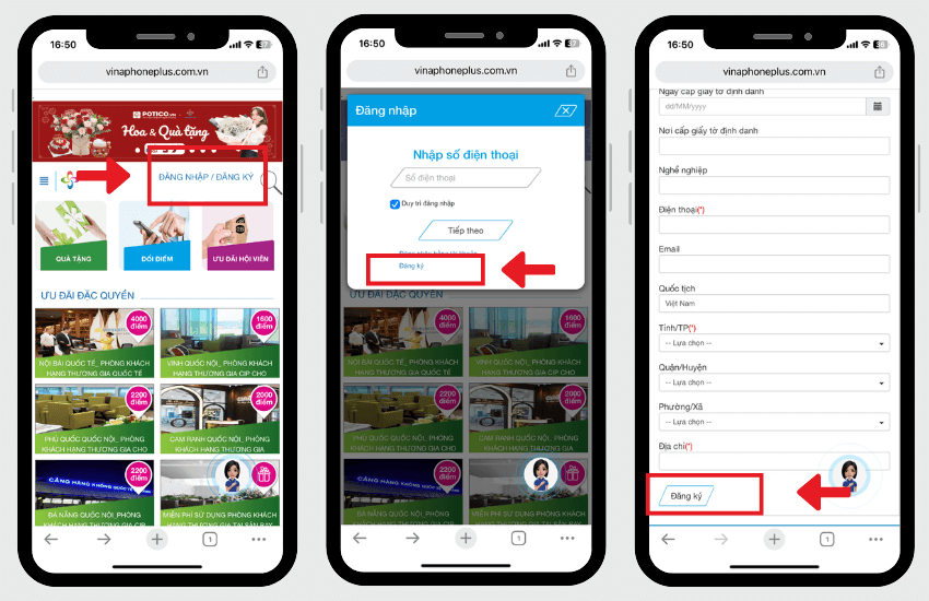dang ky hoi vien tren website vinaphone plus