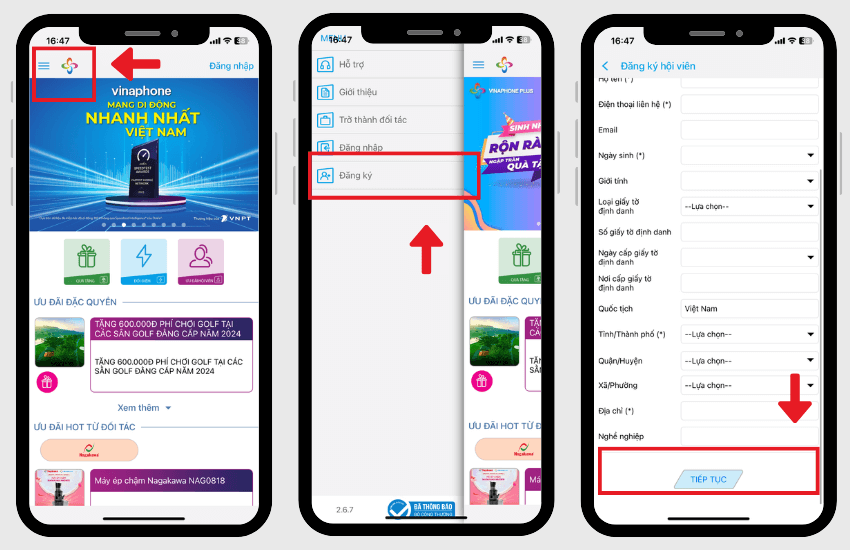 dang ky tren app vinaphone plus
