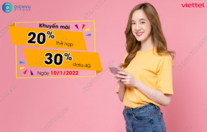 Viettel tặng 20% thẻ nạp, 30% data ngày 10/1/2022