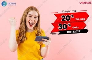 Viettel ưu đãi 20% thẻ nạp, 30% data ngày 20/1/2022