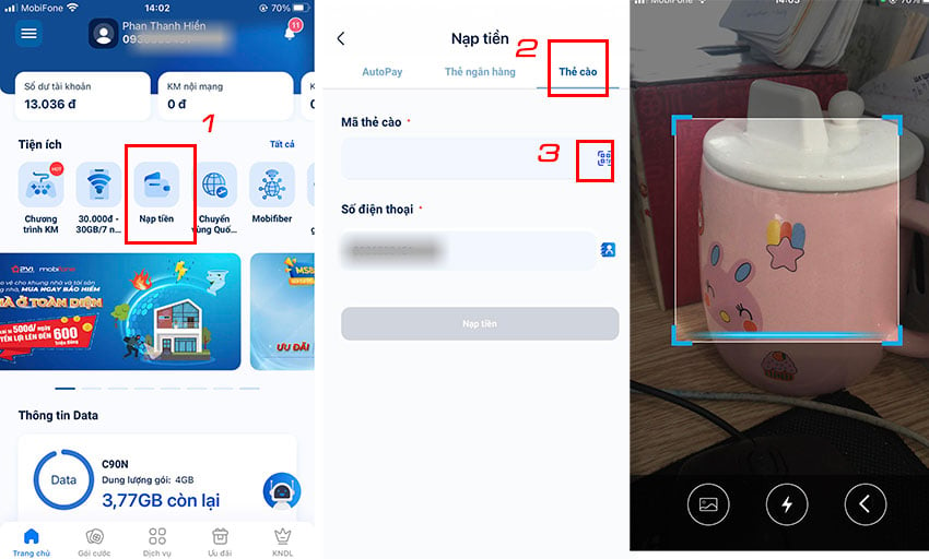 nap tien dien thoai bang ma qr mobifone