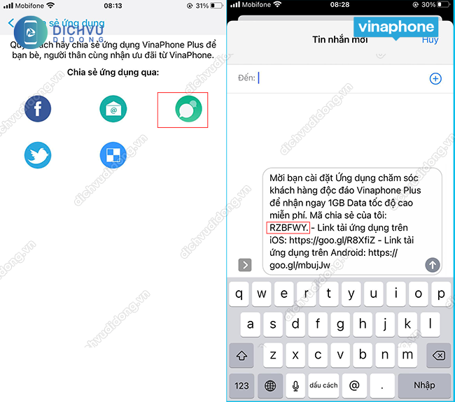 ma chia se ung dung vinaphone plus