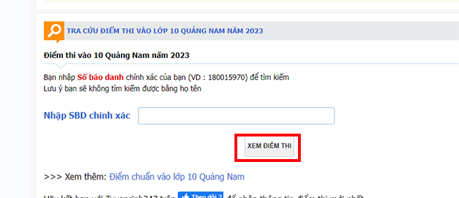 tra cuu diem thi lop 10 quang nam