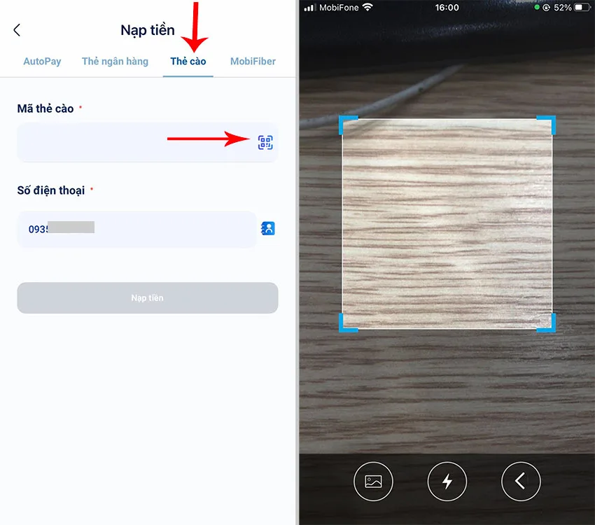 cach nap tien mobifone bang the cao