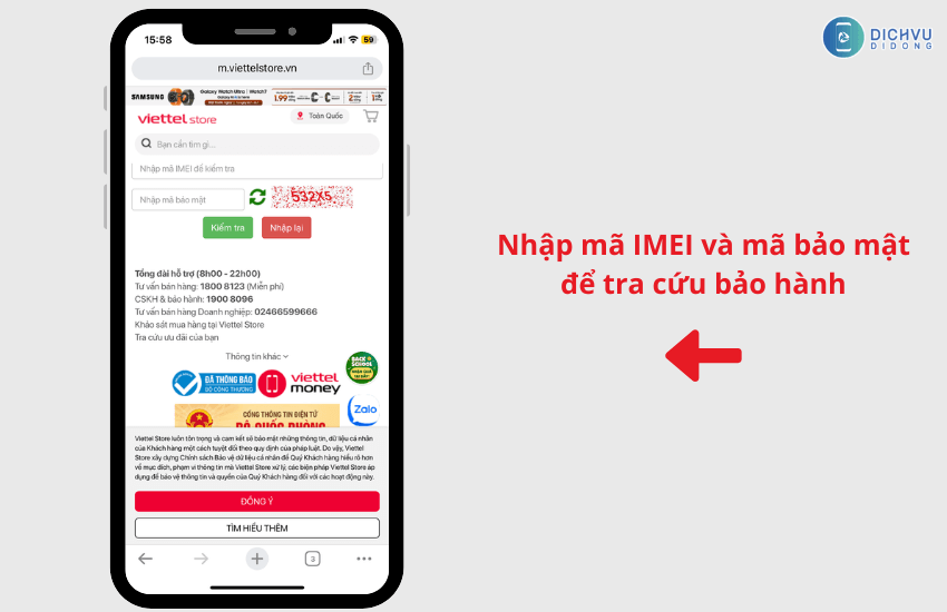 check imei bao hanh viettel store 2