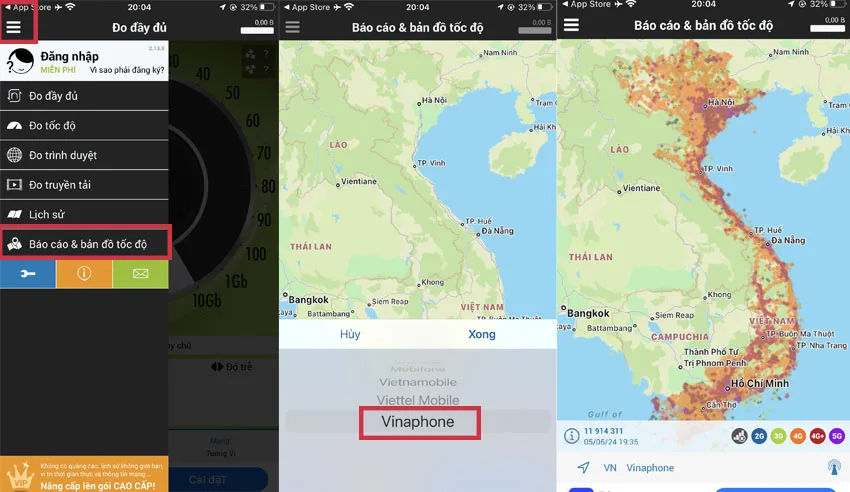 Xem ban do phu song 5G VinaPhone tren app