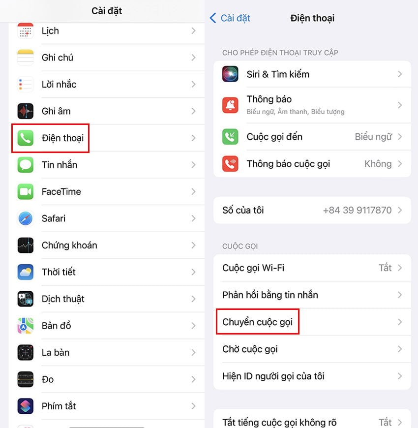 cach chuyen cuoc goi mobifone tren iphone