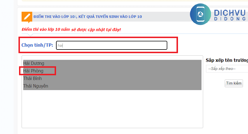 tra cuu diem thi lop 10 hai phong