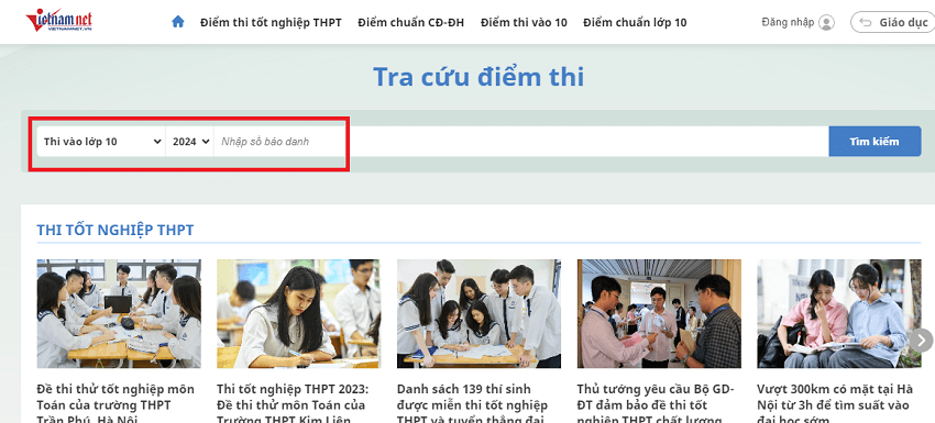 tra cuu diem thi lop 10 tinh tien giang