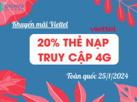 khuyen mai 20% truy cap 4g viettel ngay 25 1 2024